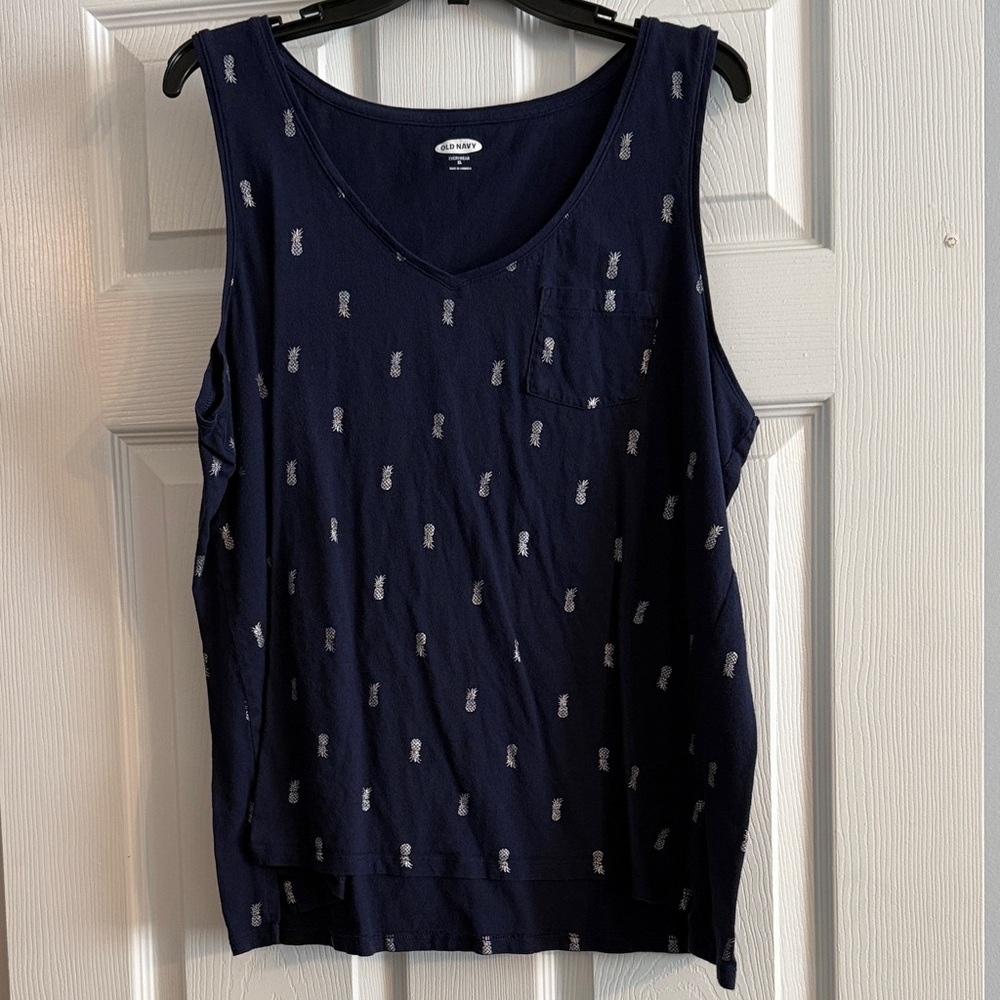 Old Navy Dark Blue Pineapple Tank Top